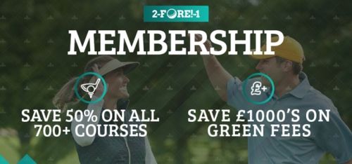 £19 instead of £59 for a six-month golf membership, £29 for one-year membership with 2-Fore-1 - enjoy 2-4-1 access to over 700 golf courses across the UK and save up to 68%